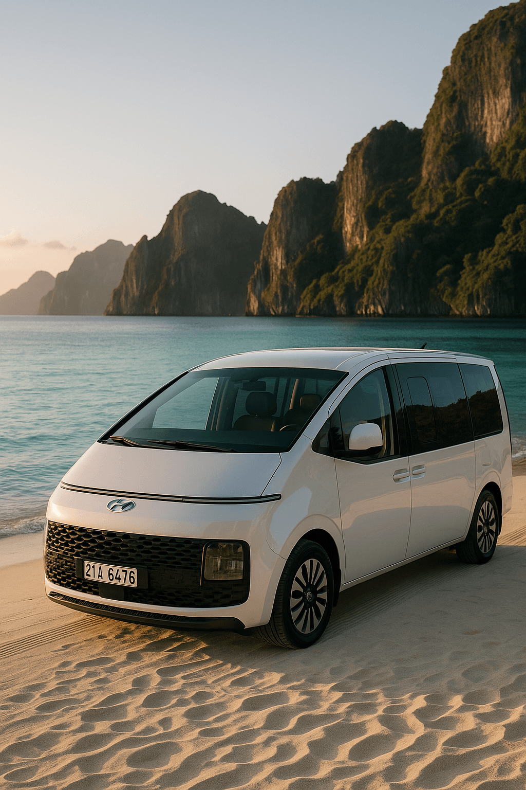 Van hire Puerto Princesa - 2024 Hyundai Staria luxury van rental airport transfer pristine Palawan beach